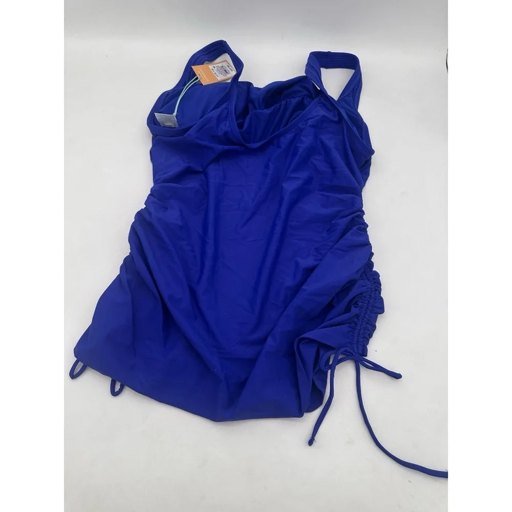 Kona Sol Women's Convertible Side-Tie Tankini Top - Blue Large 12-14